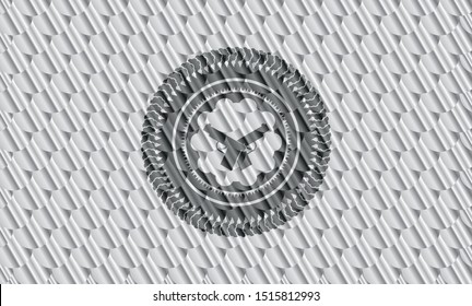 crossed pistols icon inside silver color emblem. Scales pattern. Vector Illustration. Detailed.