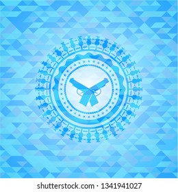 crossed pistols icon inside sky blue mosaic emblem