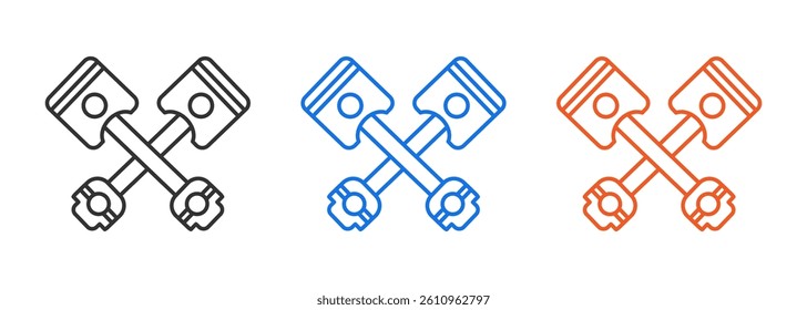 crossed piston icon set isolated on white background