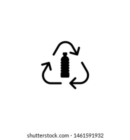 Crossed plastic bottle. reuse of polythene package. Save the earth,  environment concept. eco recycle icon.  Vector illustration isolated on white