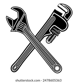 Crossed plumber Wrench icon symbol. plumbing logo design vector Illustration