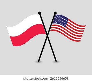 Crossed Polish and American Flags, Symbol of Partnership.