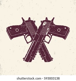 crossed powerful pistols, two handguns