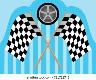 crossed race flags with race tire between 