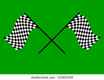 Crossed Racing flags on grenn background