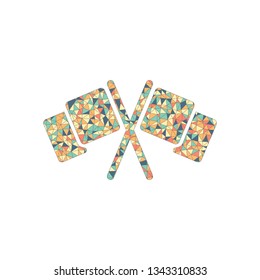 Crossed racing flags, start or finish, icon. Colored mosaic with polygons