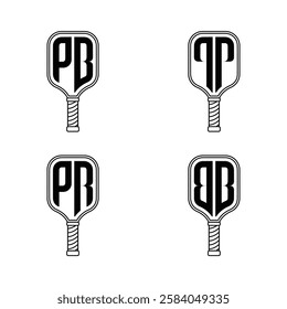 Crossed Racket and letter PB TT PR BB Pickleball icon in line art style