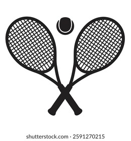 Crossed Racket And Tennis Ball Black Silhouette