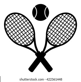 Crossed Racket And Tennis Ball Black Silhouette. Vector Illustration Isolated On White  - Shutterstock ID 422361448