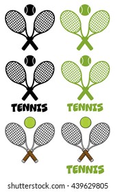 Crossed Racket And Tennis Ball Logo Design Labels. Vector Illustration Isolated On White Background Collection Set 2