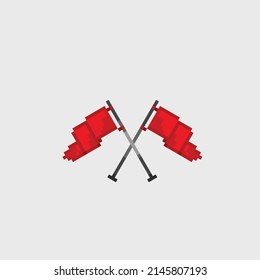 crossed red flag with pole in pixel style