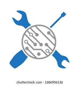 Crossed Repair Tools And Circuit Board, Vector