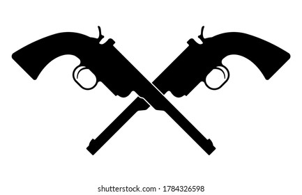 Crossed revolver guns icon. Vintage pistol silhouette. Western handgun. Vector illustration.