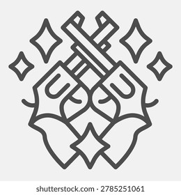 Crossed revolvers line icon