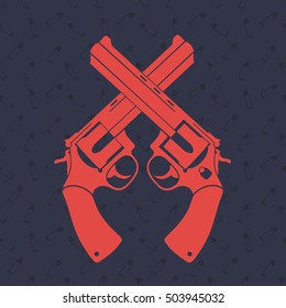 crossed revolvers over dark background with pattern, vector illustration