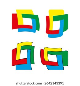Crossed ribbon shape. Rounded square figure. Colorful interlock form. Vector symmetric logo.