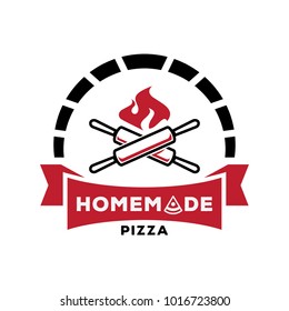 Crossed Rolling Pin With Fire Logo Design For Homemade Pizza Vector Illustration