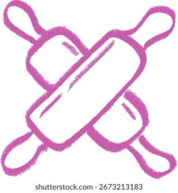 Crossed Rolling Pin Icon Crayon Chalk Drawing Doodle Vector