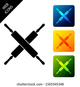 Crossed rolling pins icon isolated on white background. Kitchen utensils and equipment. Set icons colorful square buttons. Vector Illustration
