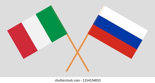 The crossed Russia and Italy flags. Official colors. Proportion correctly. Vector illustration