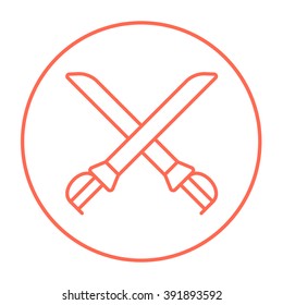 Icono de línea de sable cruzado.
