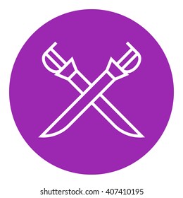Icono de línea de sable cruzado.