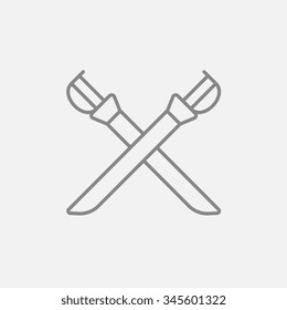 Crossed saber line icon for web, mobile and infographics. Vector dark grey icon isolated on light grey background.