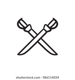 Crossed saber vector sketch icon isolated on background. Hand drawn Crossed saber icon. Crossed saber sketch icon for infographic, website or app.
