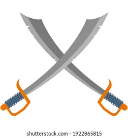 Crossed saber vector. Two pirate sword or cavalry rapier military symbol isolated on white background. Battle sign or heraldry logo