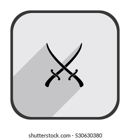 Crossed sabers - black vector icon  with long shadow