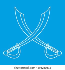 Crossed sabers icon blue outline style isolated vector illustration. Thin line sign