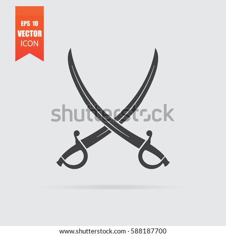 Crossed sabers icon in flat style isolated on grey background. For your design, logo. Vector illustration.