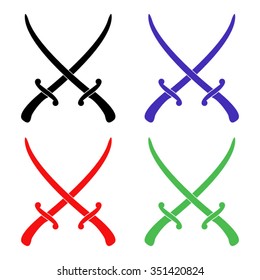 crossed sabers vector icon - colored set