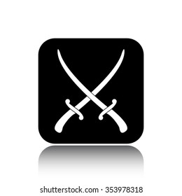 crossed sabers vector icon on black button with reflection