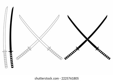gekreuzte Samurai-Schwerter-Symbol einzeln auf weißem Hintergrund