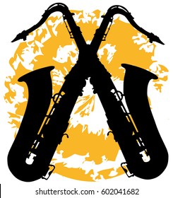 crossed saxophones on a gold colored painted blob