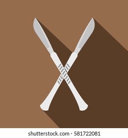 Crossed scalpels icon. Flat illustration of crossed scalpels vector icon for web isolated on coffee background