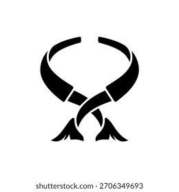 Silueta cruzada de la bufanda, Ilustración vectorial elegante de dos cintas de la tela que fluyen atadas en un nudo simple para la moda y la ropa.