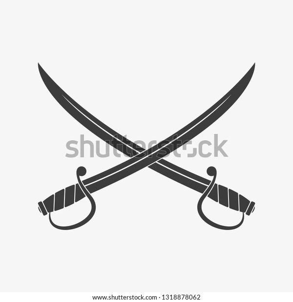 Crossed scimitar swords icon. Two sabers or\
cavalry swords. Vector\
illustration.
