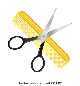 Crossed Scissors and Comb isolated on white barbershop hairdresser concept.