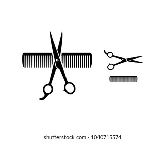 Crossed Scissors and Comb Tool on the Barber Shop Sign Symbol Logo Vector