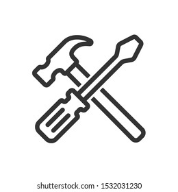 Crossed screwdriver and claw hammer icon