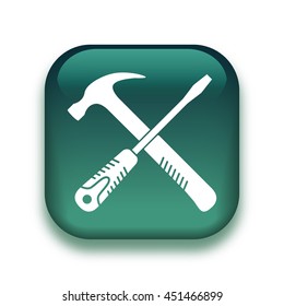 crossed screwdriver and hammer icon - glossy vector button