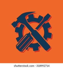 Crossed screwdriver and hammer tools, vector