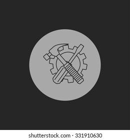 Crossed screwdriver and hammer tools, vector