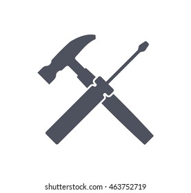 Crossed screwdriver and hammer vector icon. EPS 10