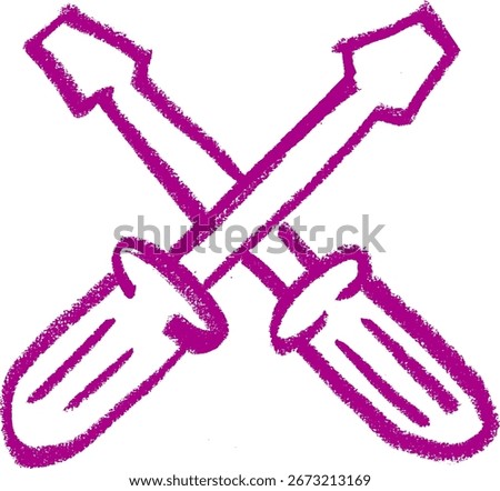 Crossed Screwdriver Icon Crayon Chalk Drawing Doodle Vector