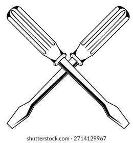 Ilustración vectorial de destornillador cruzado. Destornillador blanco y negro  