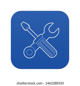 Crossed screwdriver and wrench icon blue vector isolated on white background