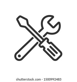 Crossed screwdriver and wrench icon, Spanner and flathead outline, Repair symbol